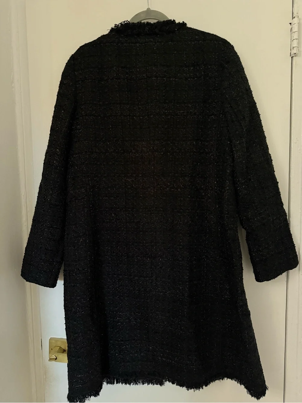 Kate Spade Classic Black Tweed Long Coat with Pearl Buttons size 12 Fall
